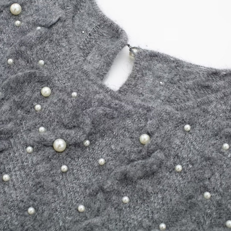 Pearl Embellished Textured Knit Sweater