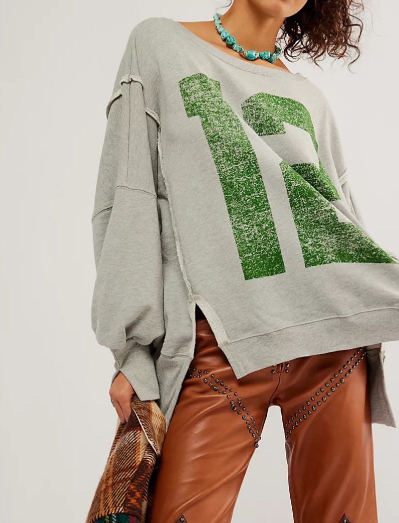 Drop-Shoulder Graphic Crewneck Top