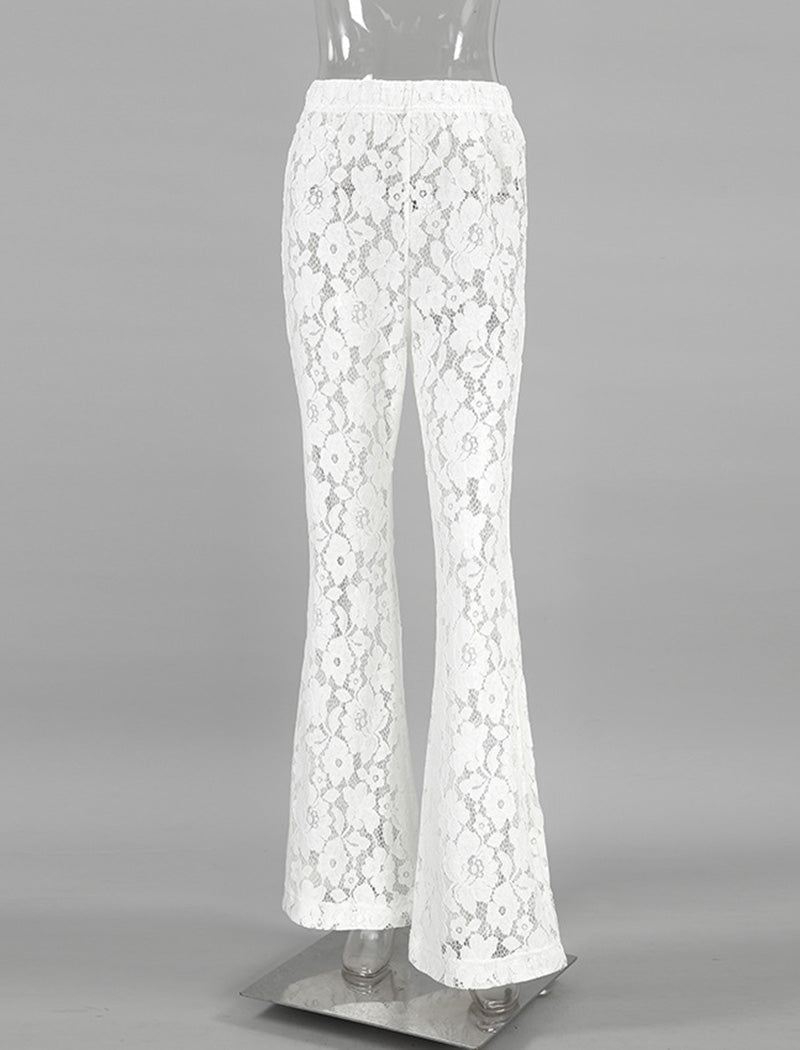 Sheer Floral Lace High-Waisted Pants
