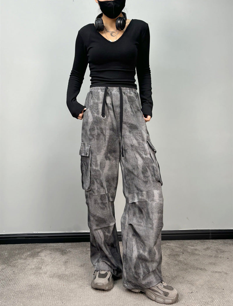 Tie-Dye Wide-Leg Cargo Pants