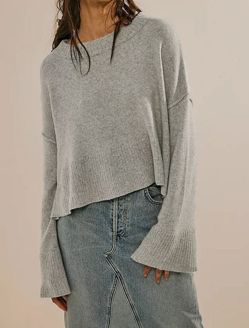 Ribbed Hem Bell-Sleeve Sweater