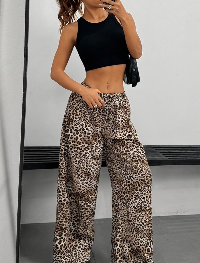 Wide-Leg Leopard Print Pants