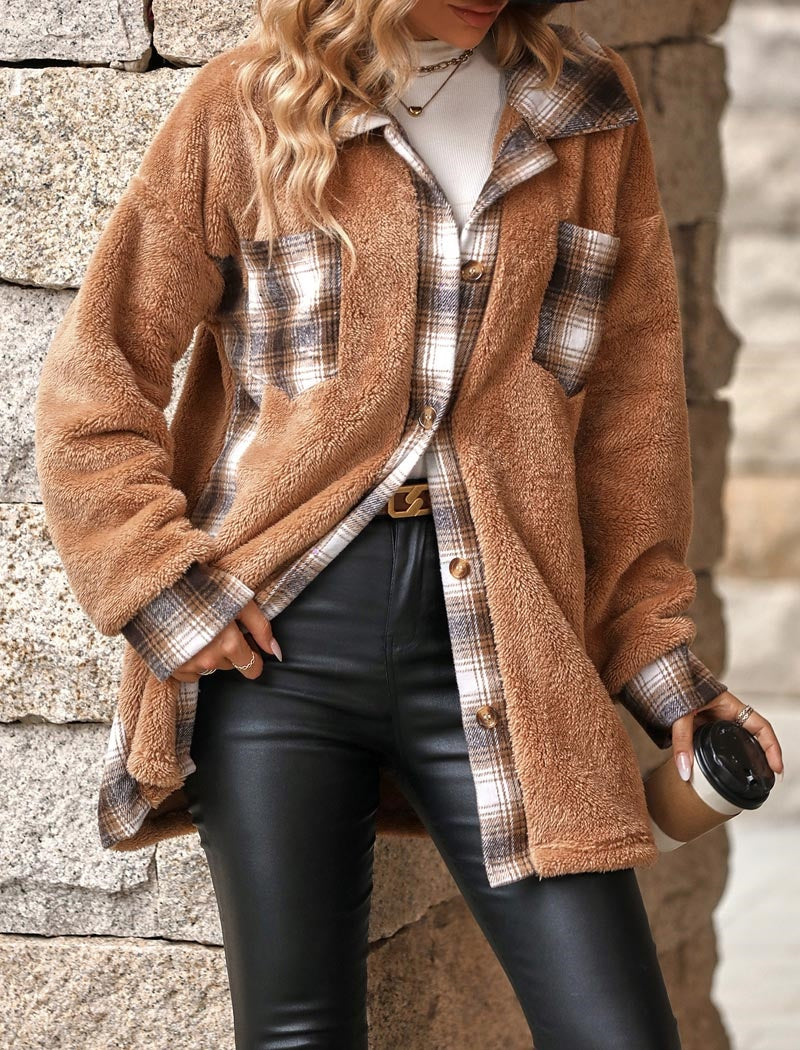 Plaid and Sherpa Button-Up Coat