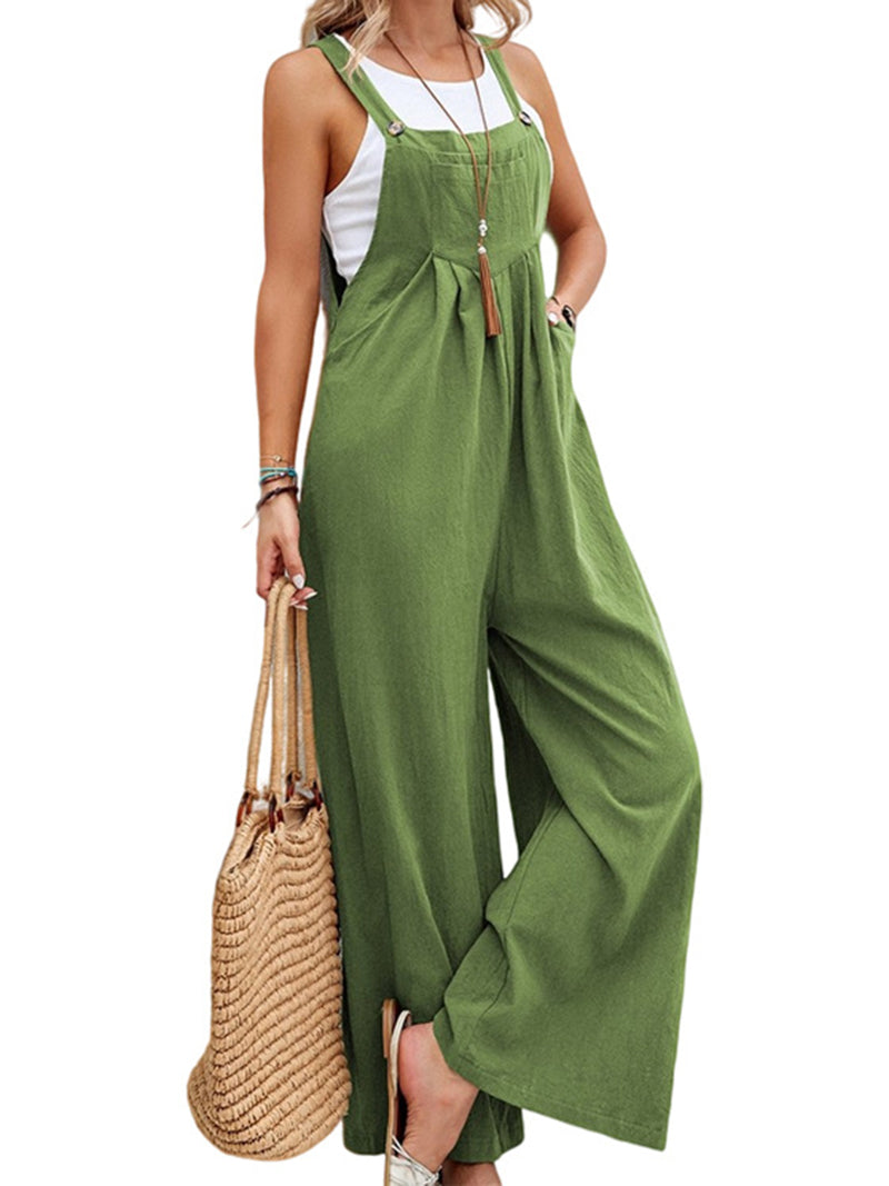 Solid Wide-Leg Overall Jumpsuit