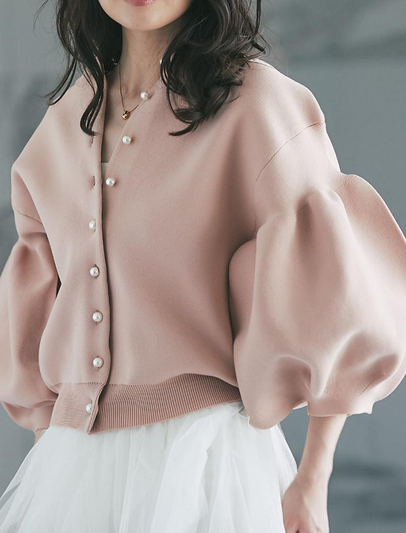 Loose Balloon Sleeve Knit Short Jacket