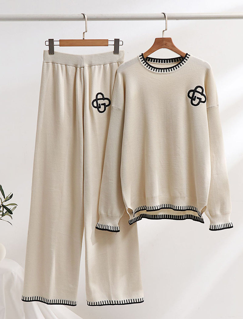 Long Sleeve Knit Sweater & Wide-Leg Pants Set