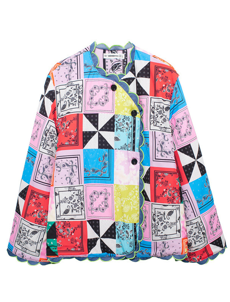 Lace Collar Loose Print Jacket