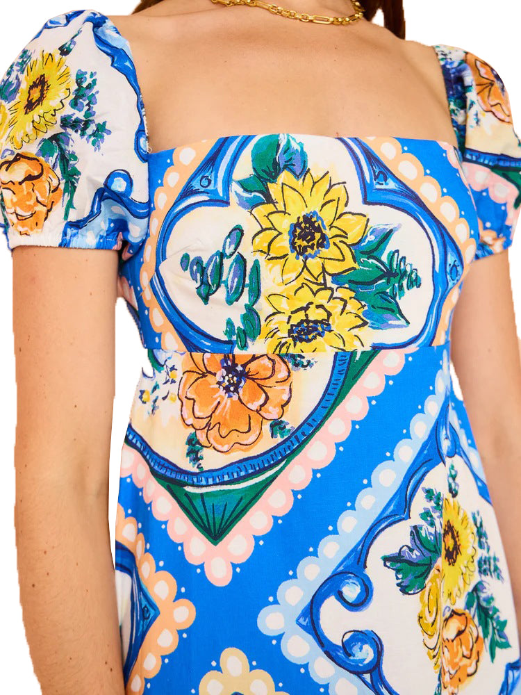 Puff-Sleeve Graphic Maxi Dress