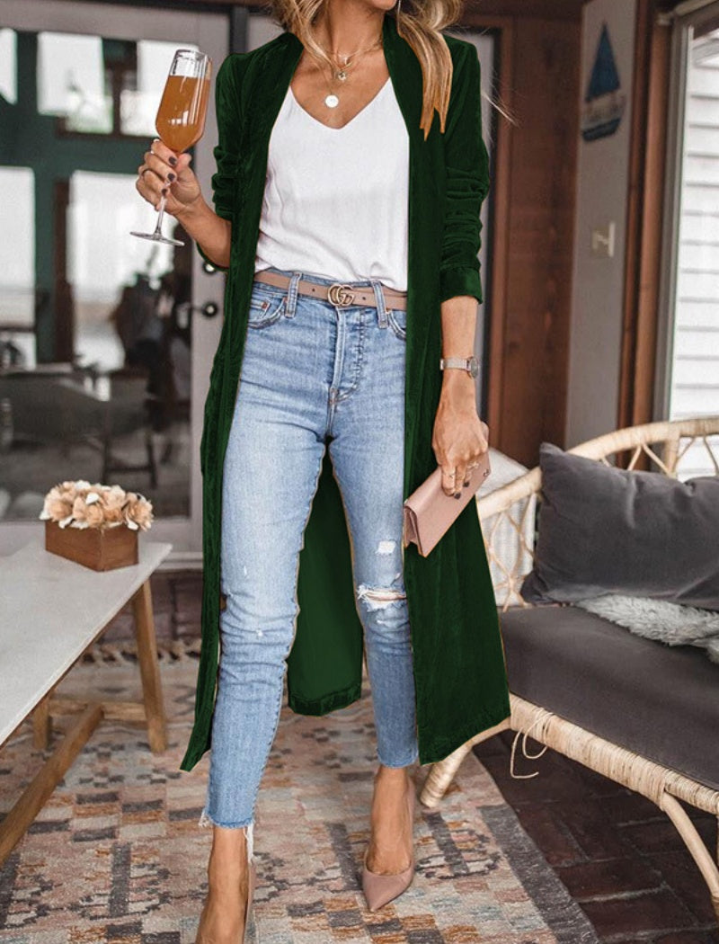 Loose-Fit Velvet Stretch Long Coat