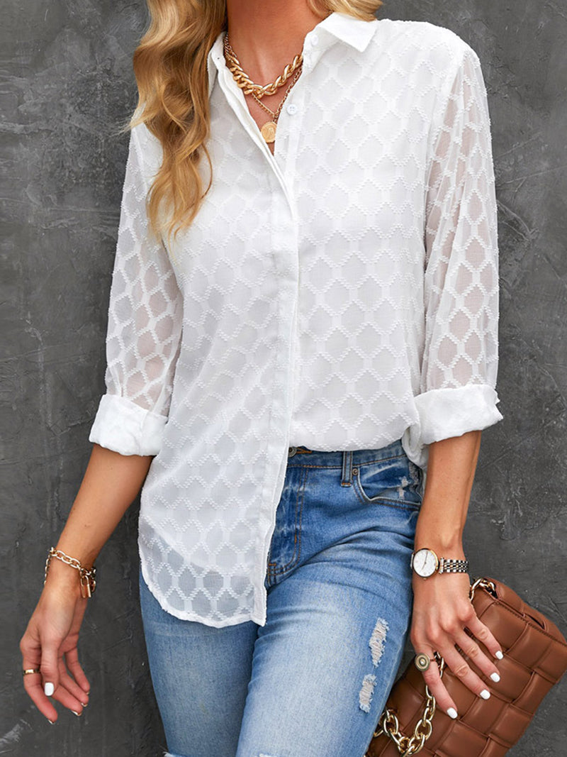 Sheer Textured Button-Up Blouse