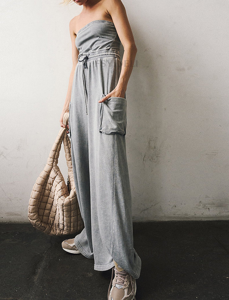 Drawstring Waist Vacation Wide-Leg Jumpsuit