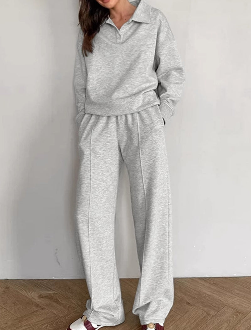 Relaxed Fit Polo Collar Top and Pants Set