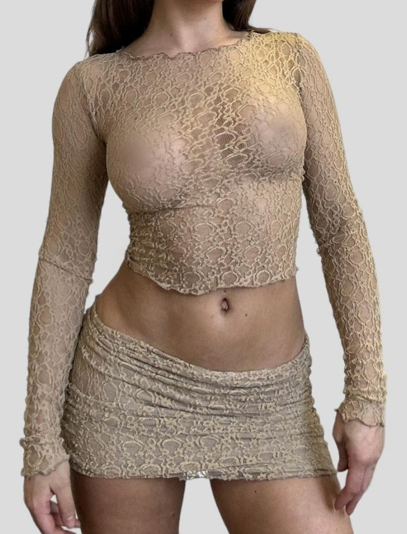 Lace Sheer Long Sleeve Crop Top