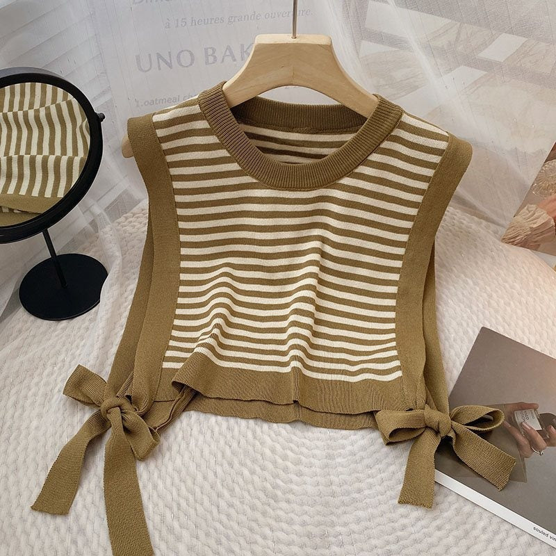 Striped Knit Vest with Side Tie Details