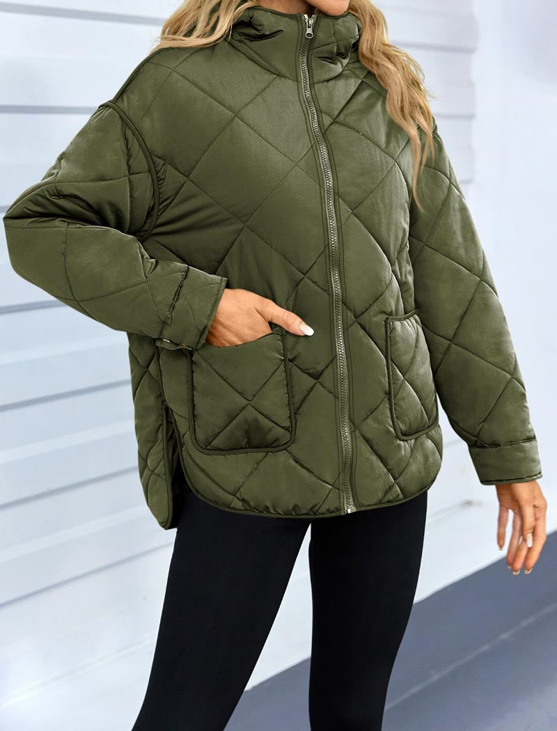 Diamond Plaid Pocketed Split Coat