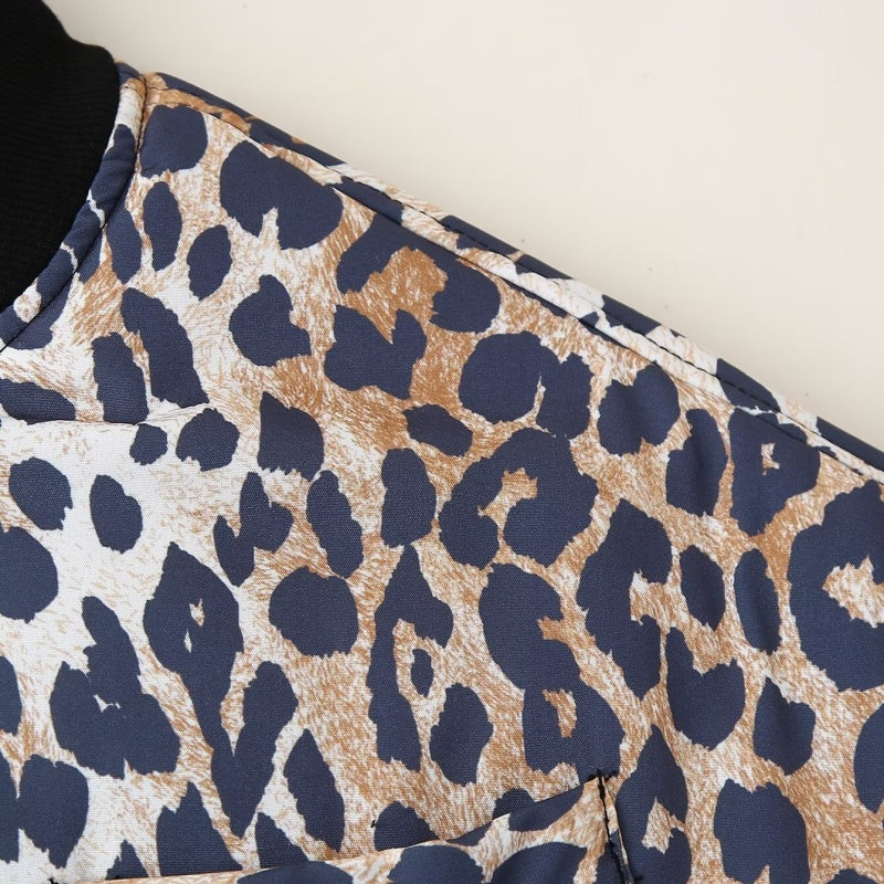Leopard Print Zip-Up Puffer Jacket