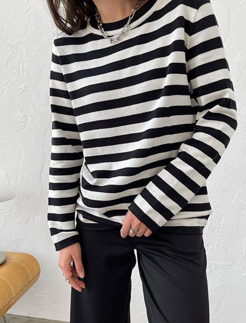 Crewneck Striped Knit Pullover