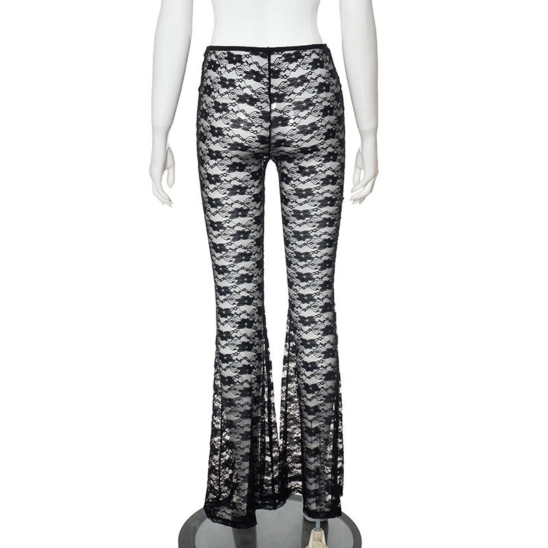 Sheer Lace Bell-Bottom Pants