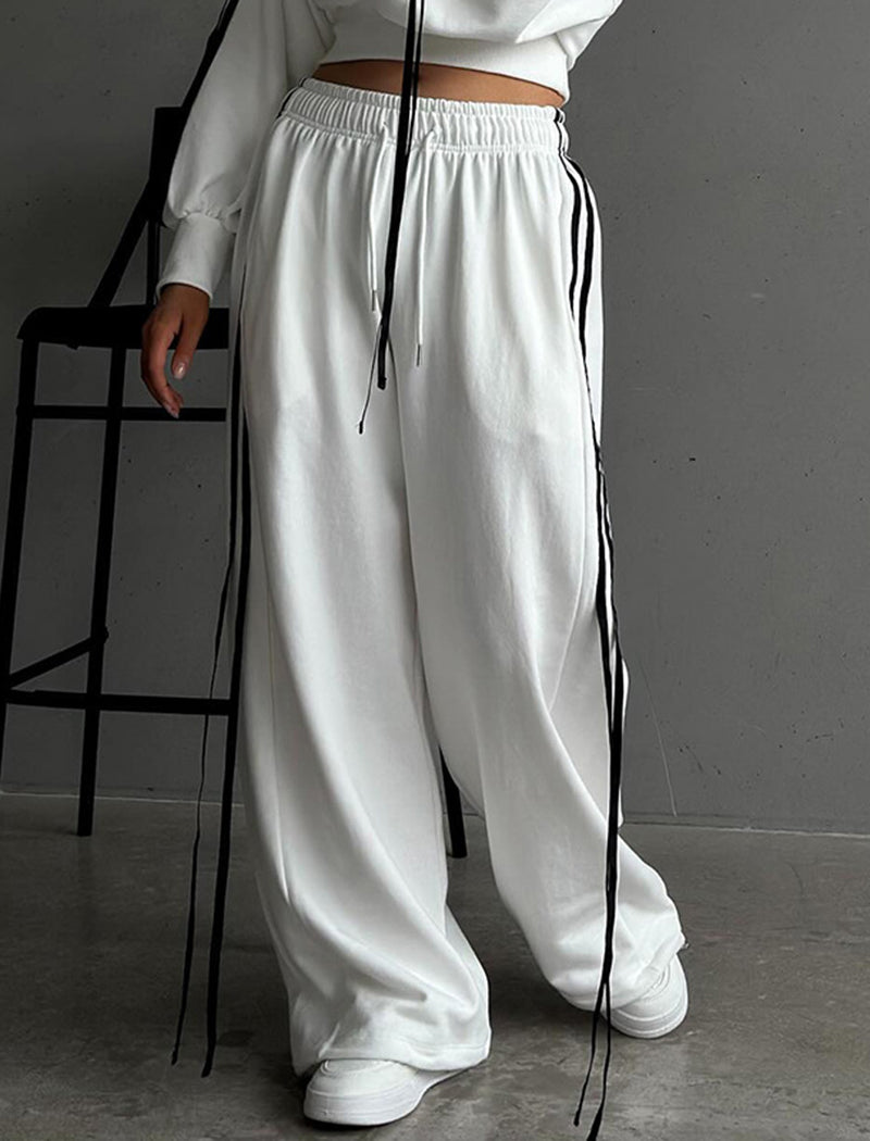 Color-Blocked Drawstring Waist Off-Shoulder Hoodie and Pants Set