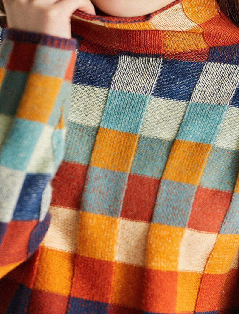 Colorful Checkered Knit Sweater