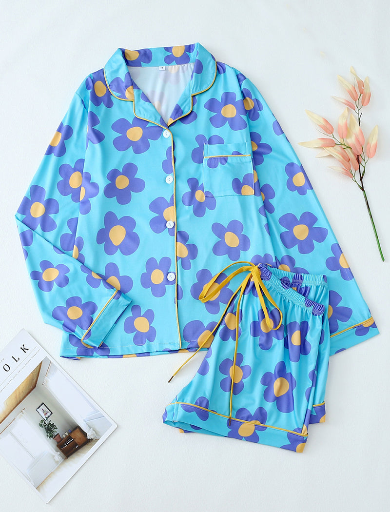 Floral Print Long Sleeve Top and Shorts Set