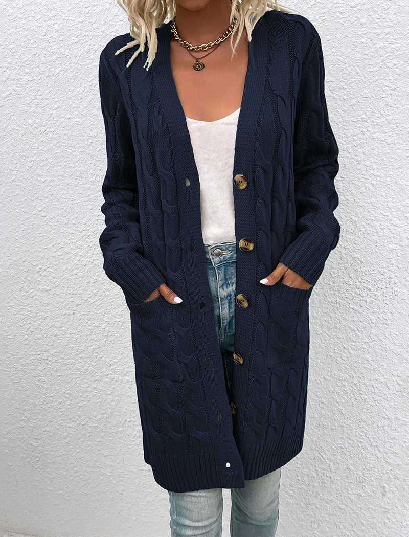 Cable Knit Longline Button-Up Cardigan