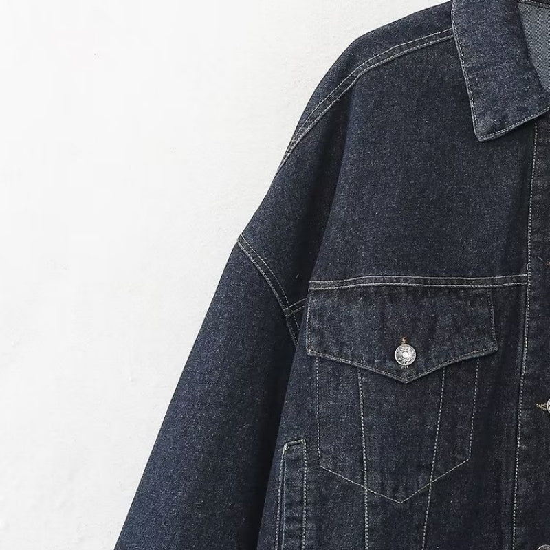 Cropped Denim Jacket with Cuffed Sleeves