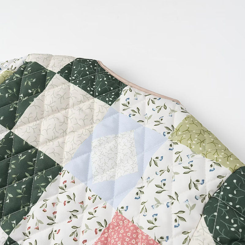 Patchwork Quilted Jacket with Front Pockets