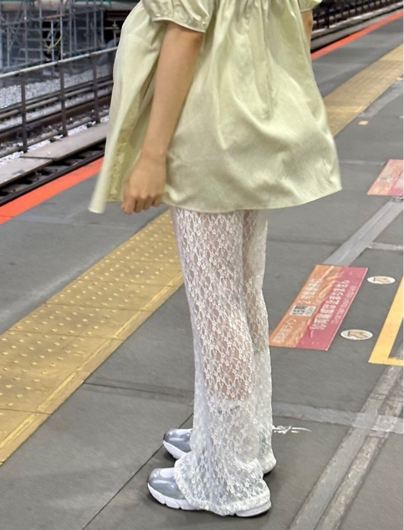 Sheer Lace Wide-Leg Pants