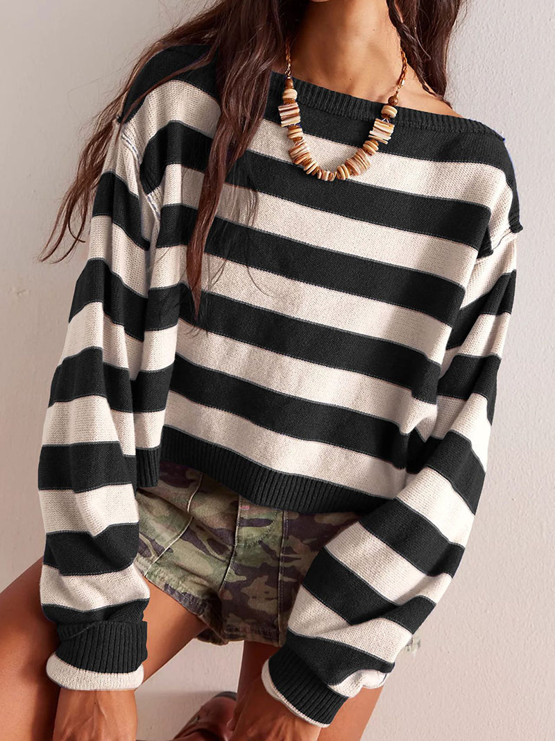Striped Knit Cropped Sweater