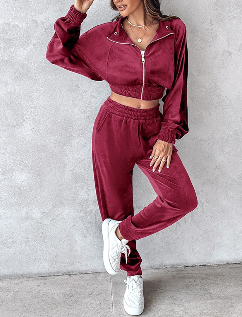 Zip-Up Cropped Jacket and Jogger Set