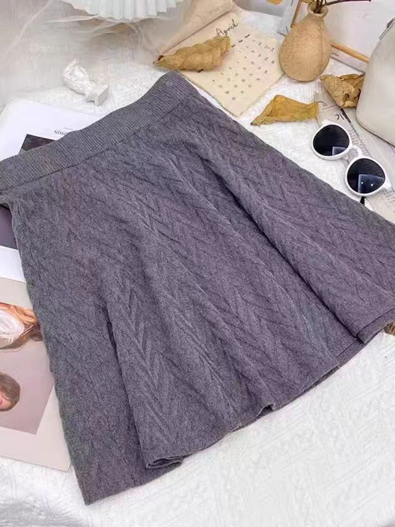 Solid Ribbed A-Line Skirt