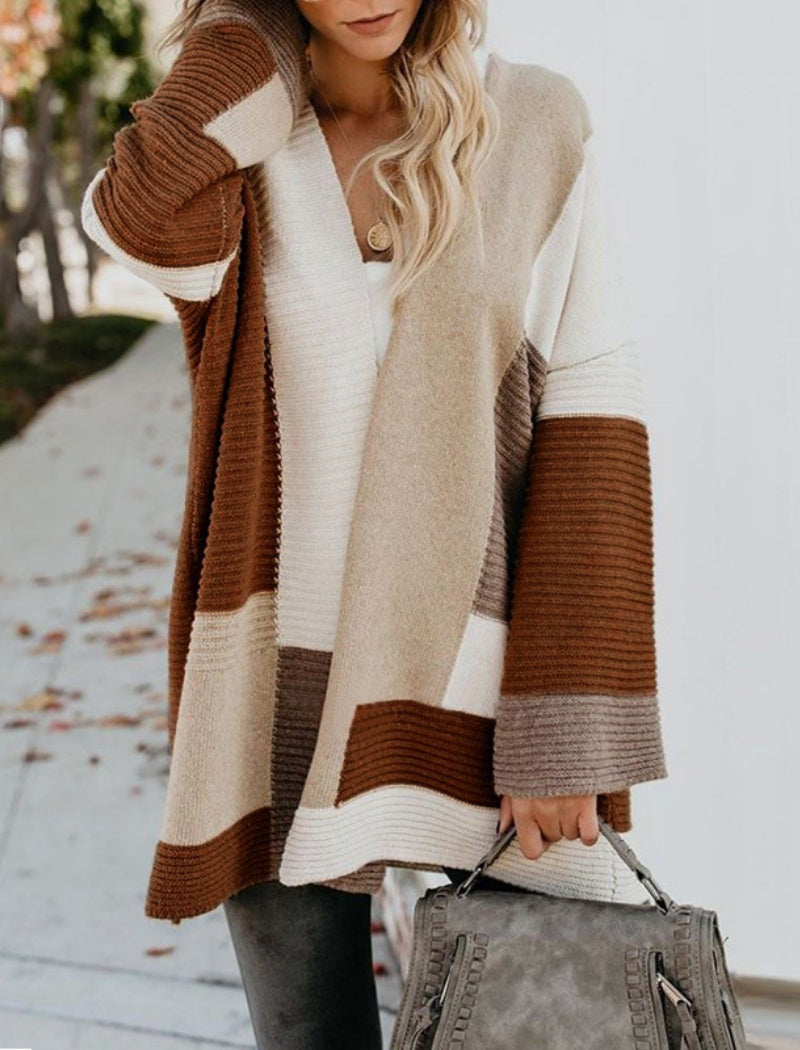 Striped Oversized Knit Cardigan with Open Front