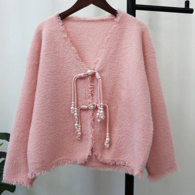 Fringed Cardigan with Beaded Tie Jacket