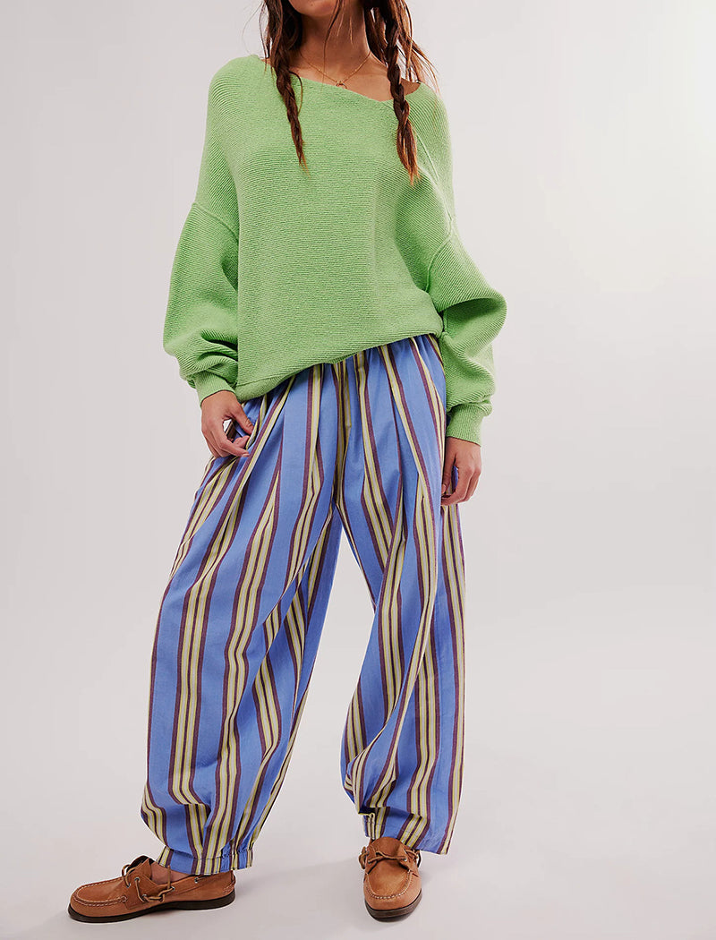 Relaxed Striped Wide-Leg Pants