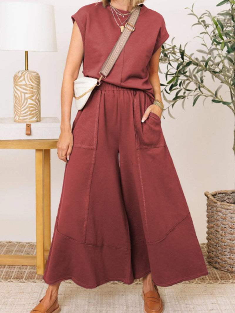 Sleeveless Top and Wide-Leg Pant Set
