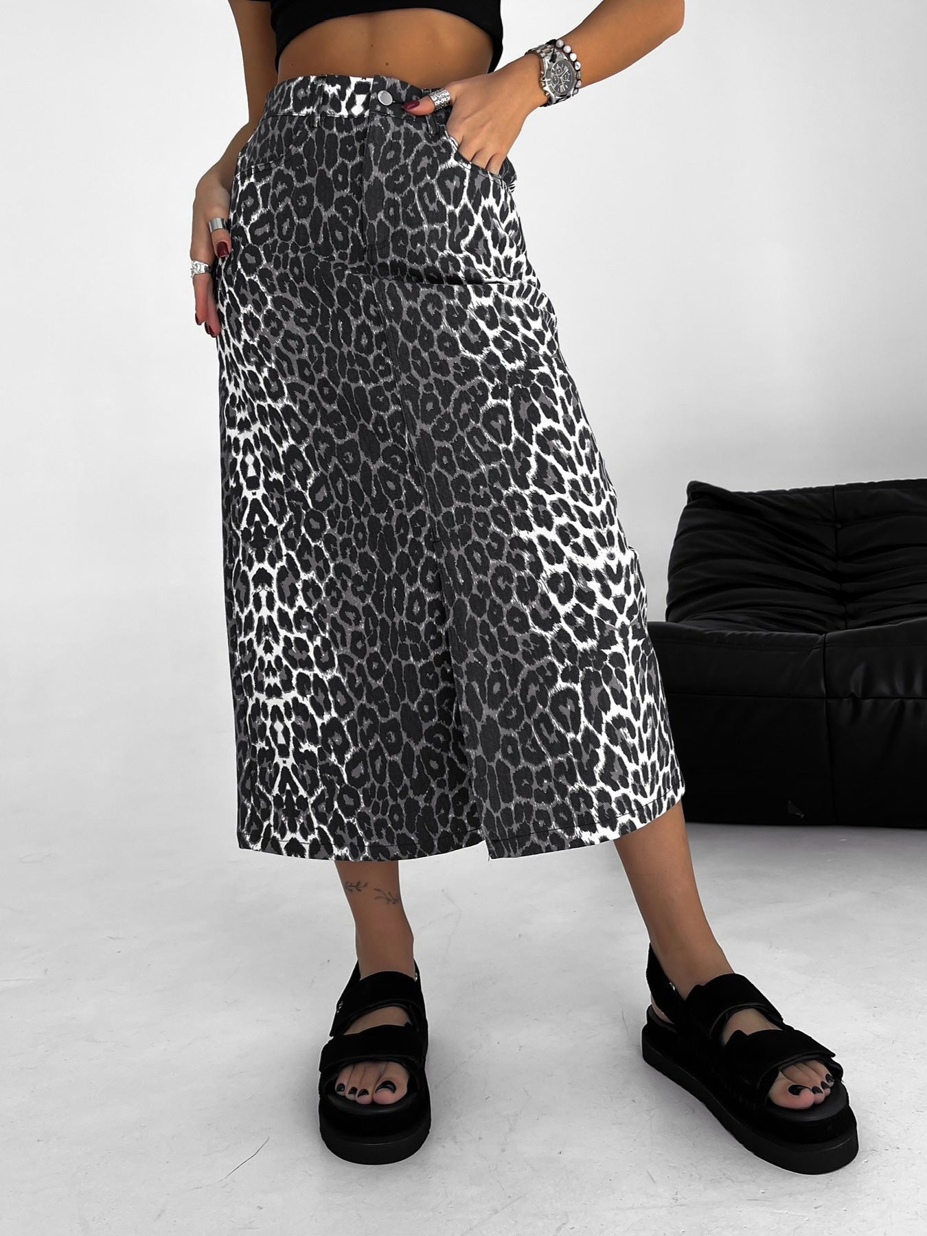High-Waisted Leopard Midi Skirt