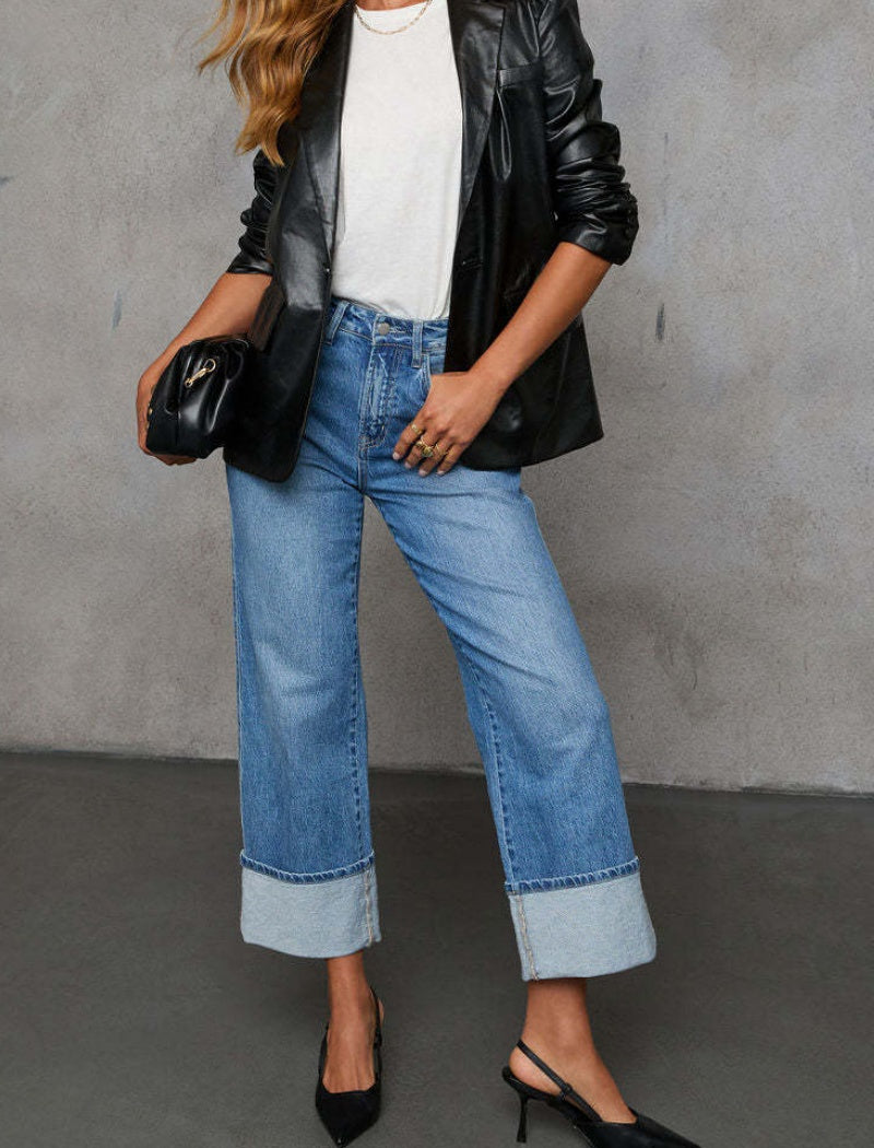 Wide-Leg Jeans with Contrast Hem