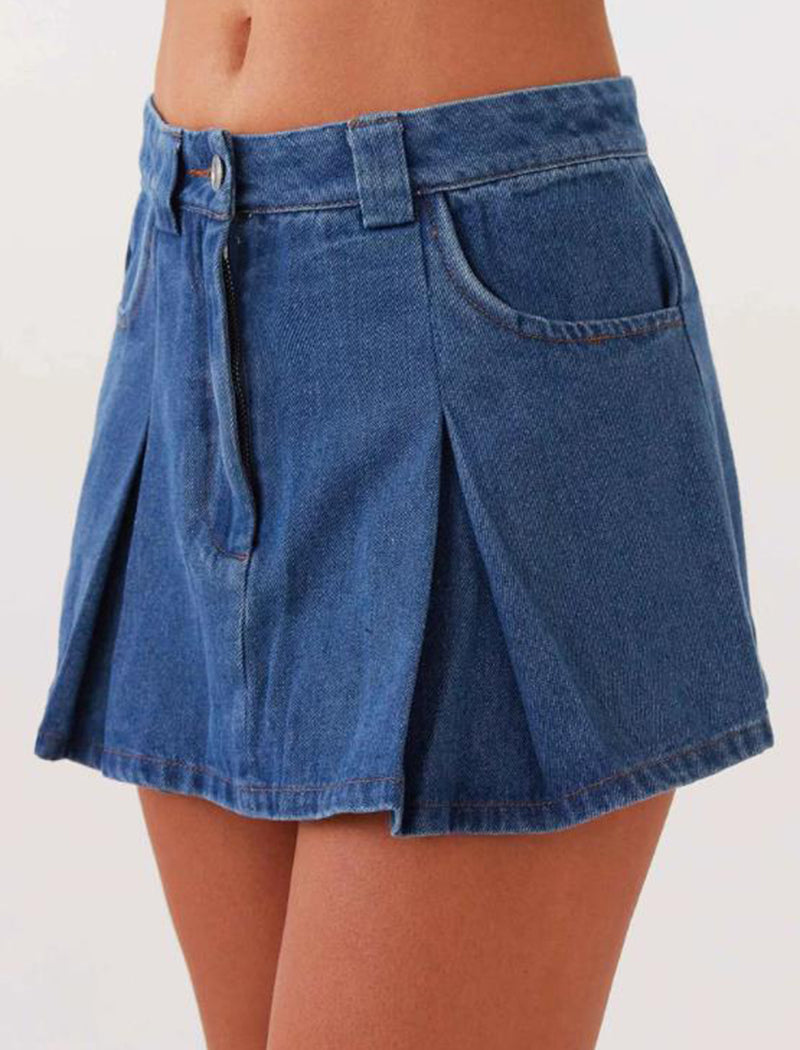 Denim Button-Up Vest and Skirt Set