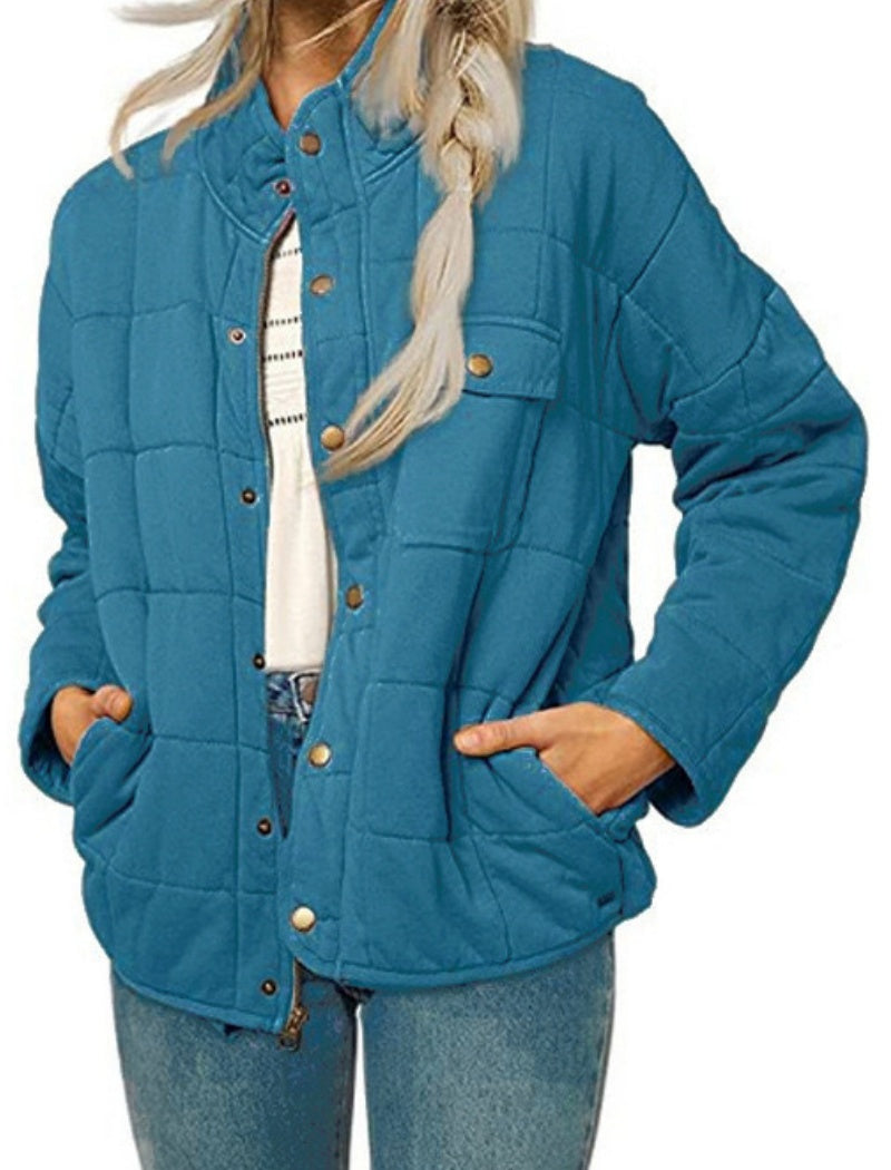 Quilted Snap-Button Jacket with Pocket Detail