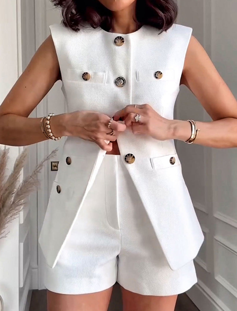 Sleeveless Double-Breasted Top