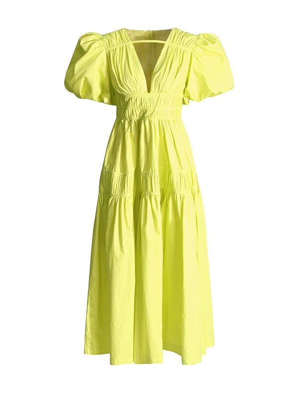 Puff Sleeve Tiered Midi Dress