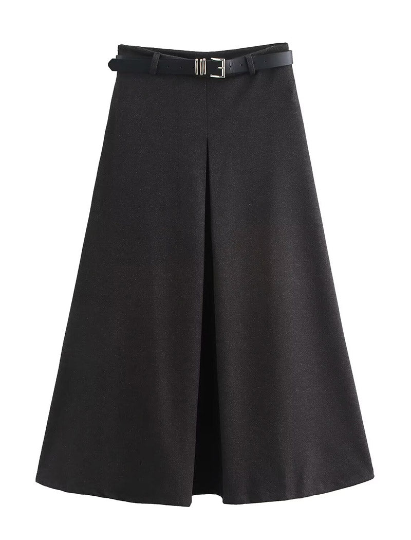 A-Line Belted Midi Skirt