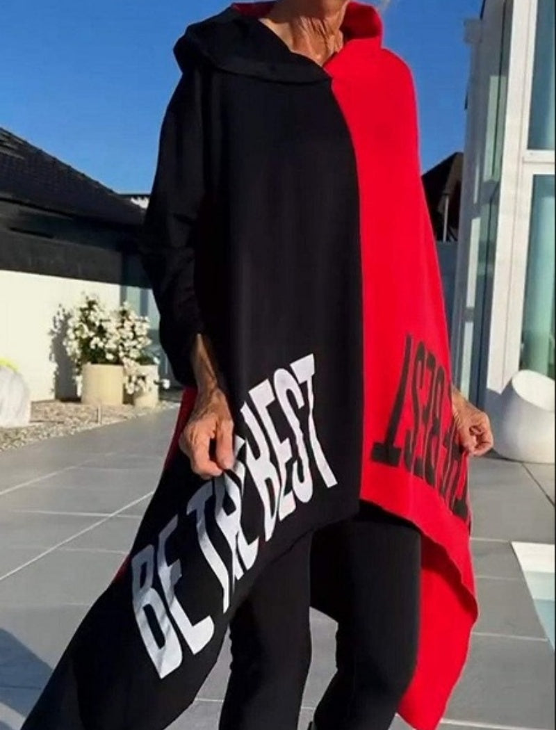 Colorblock Graphic Hooded Poncho