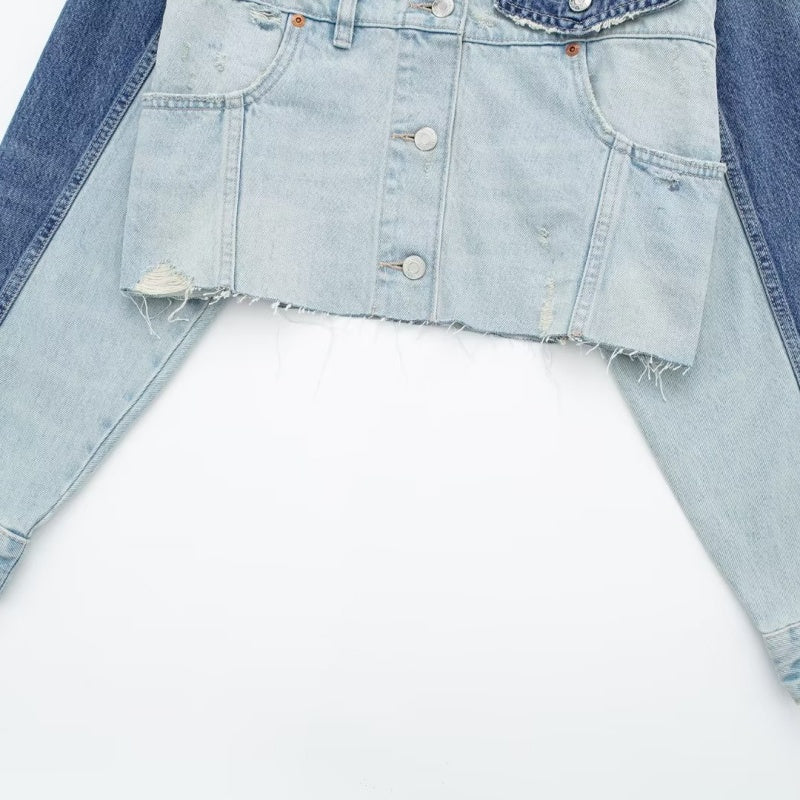 Colorblock Cropped Denim Jacket