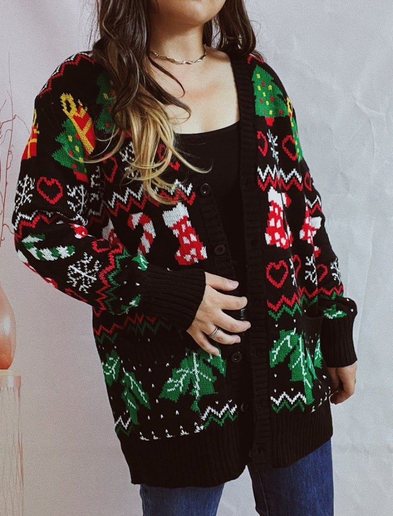 Holiday Cardigan with Festive Prints