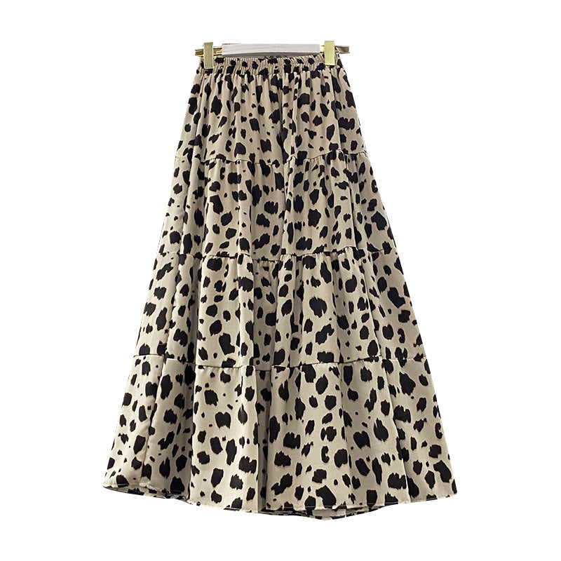 Tiered Leopard Print Midi Skirt