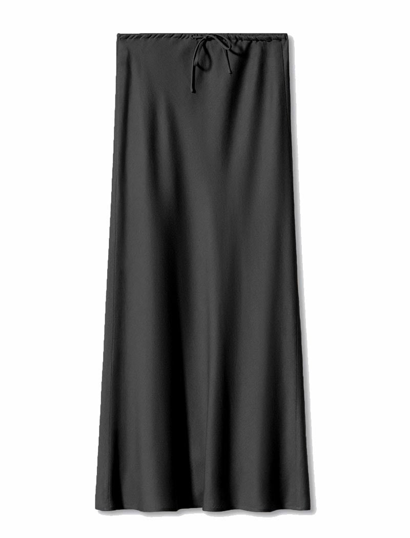 Drawstring Satin Maxi Skirt