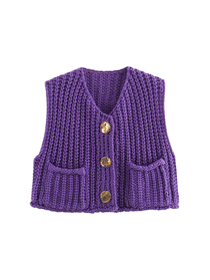 Solid Button-Front Pocket Vest