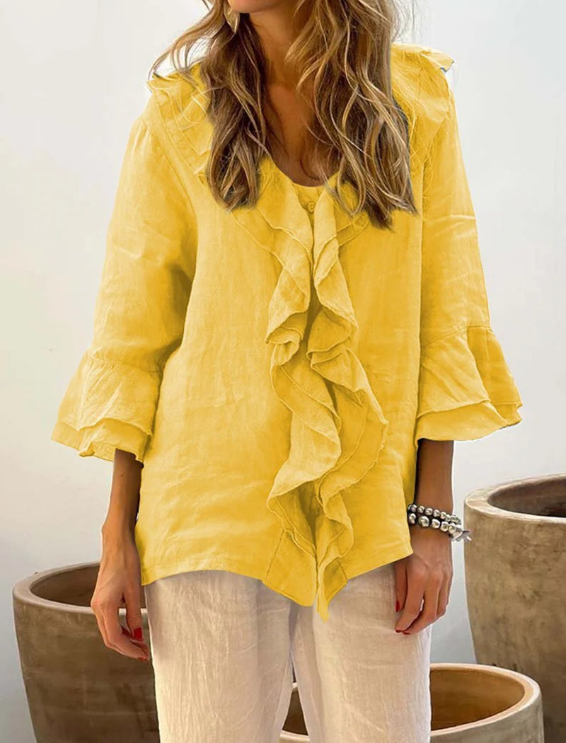 Ruffle Trim Solid Blouse